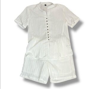 Shein Manfinity Mens 2 Piece Solid White Short Sleeve Shirt and Shorts Size XXL
